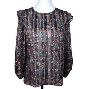 Anthropologie W5 Sheer Floral Blouse Black Small